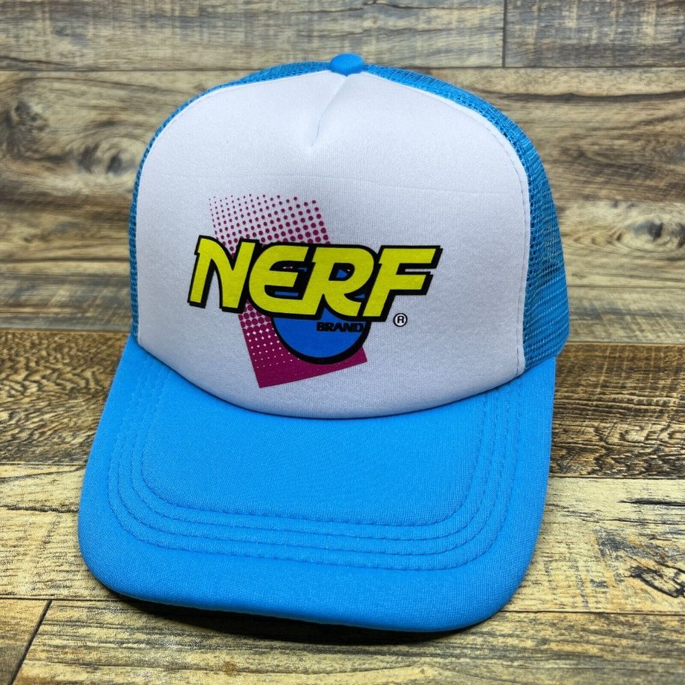 Nerf Gun Mens Trucker Hat Blue Snapback 90s Retro Toys Throwback Logo Ball Cap